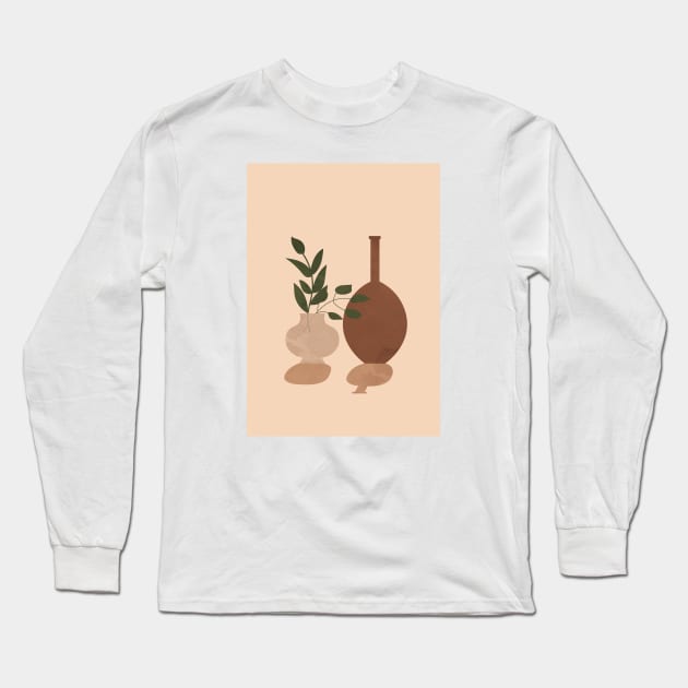 Pottery Vases Plant, Boho, Scandinavian, Botanical Artwork Long Sleeve T-Shirt by Colorable